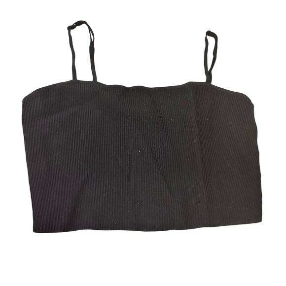 Babaton Black Ribbed Stretch Knit Crop Top Tank Cami Large Minimalist NWT - Picture 1 of 5
